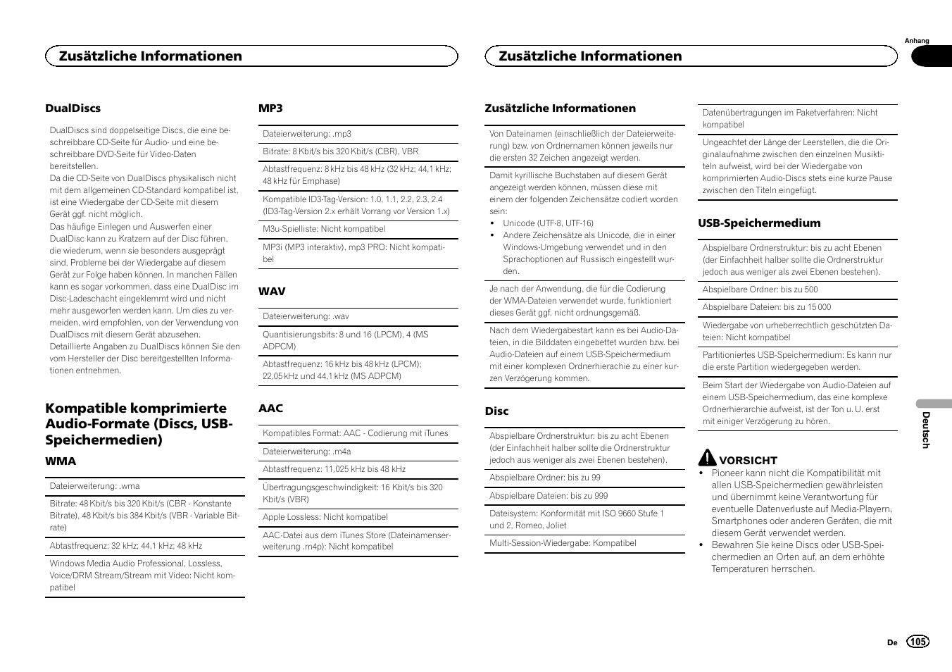 Zusätzliche informationen | Pioneer DEH-X6500DAB User Manual | Page 105 / 152