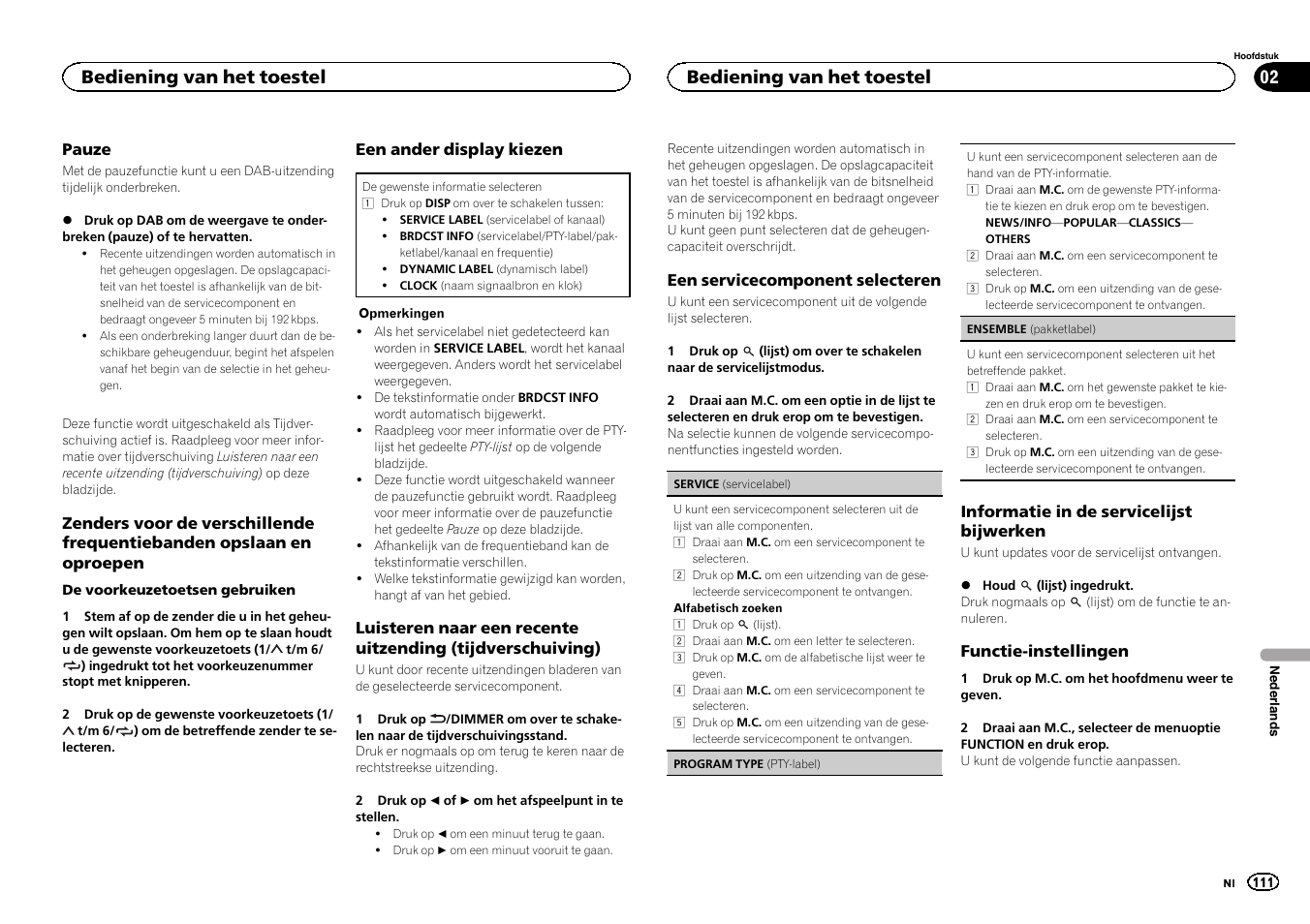 Bediening van het toestel | Pioneer DEH-X6500DAB User Manual | Page 111 / 152