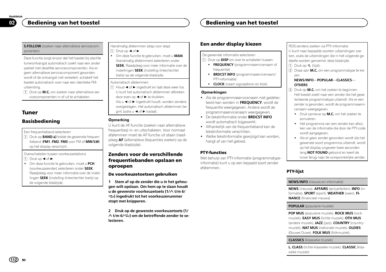 Tuner, Bediening van het toestel | Pioneer DEH-X6500DAB User Manual | Page 112 / 152