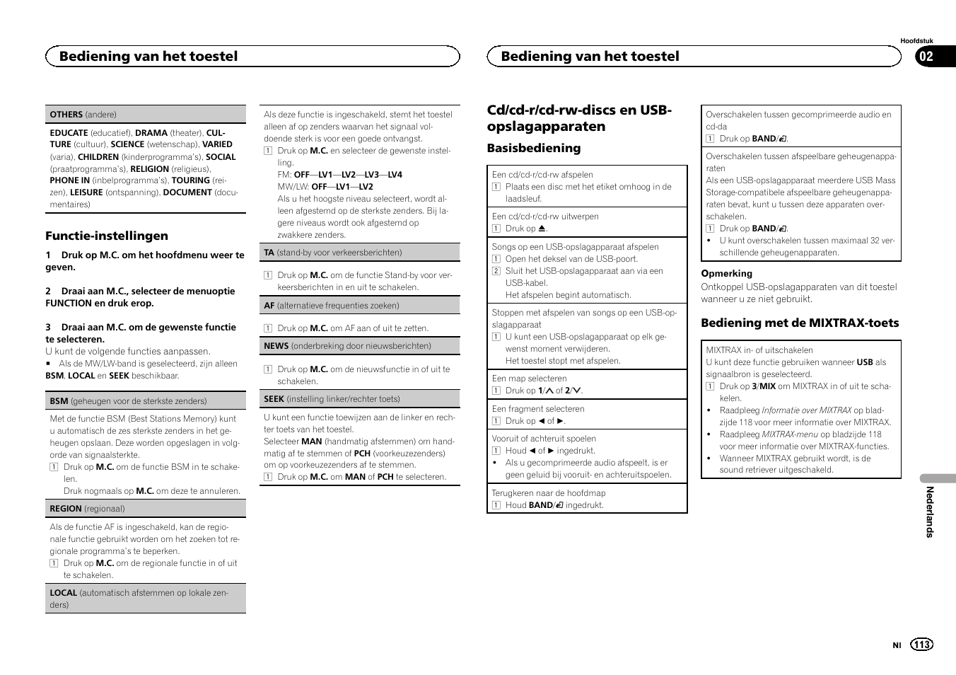 Seek (instelling linker/rechter toets) op, De volgende bladzijde, Seek (instelling linker/rechter | Toets) op de volgende bladzijde, Af (alternatieve frequenties zoeken) op de, Volgende bladzijde), Cd/cd-r/cd-rw-discs en usb- opslagapparaten, Bediening van het toestel | Pioneer DEH-X6500DAB User Manual | Page 113 / 152