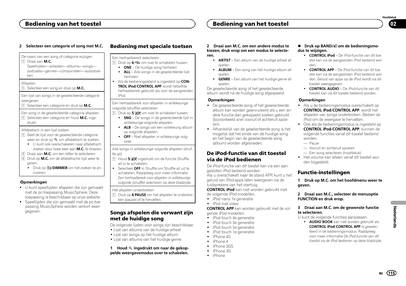 Bediening van het toestel | Pioneer DEH-X6500DAB User Manual | Page 115 / 152