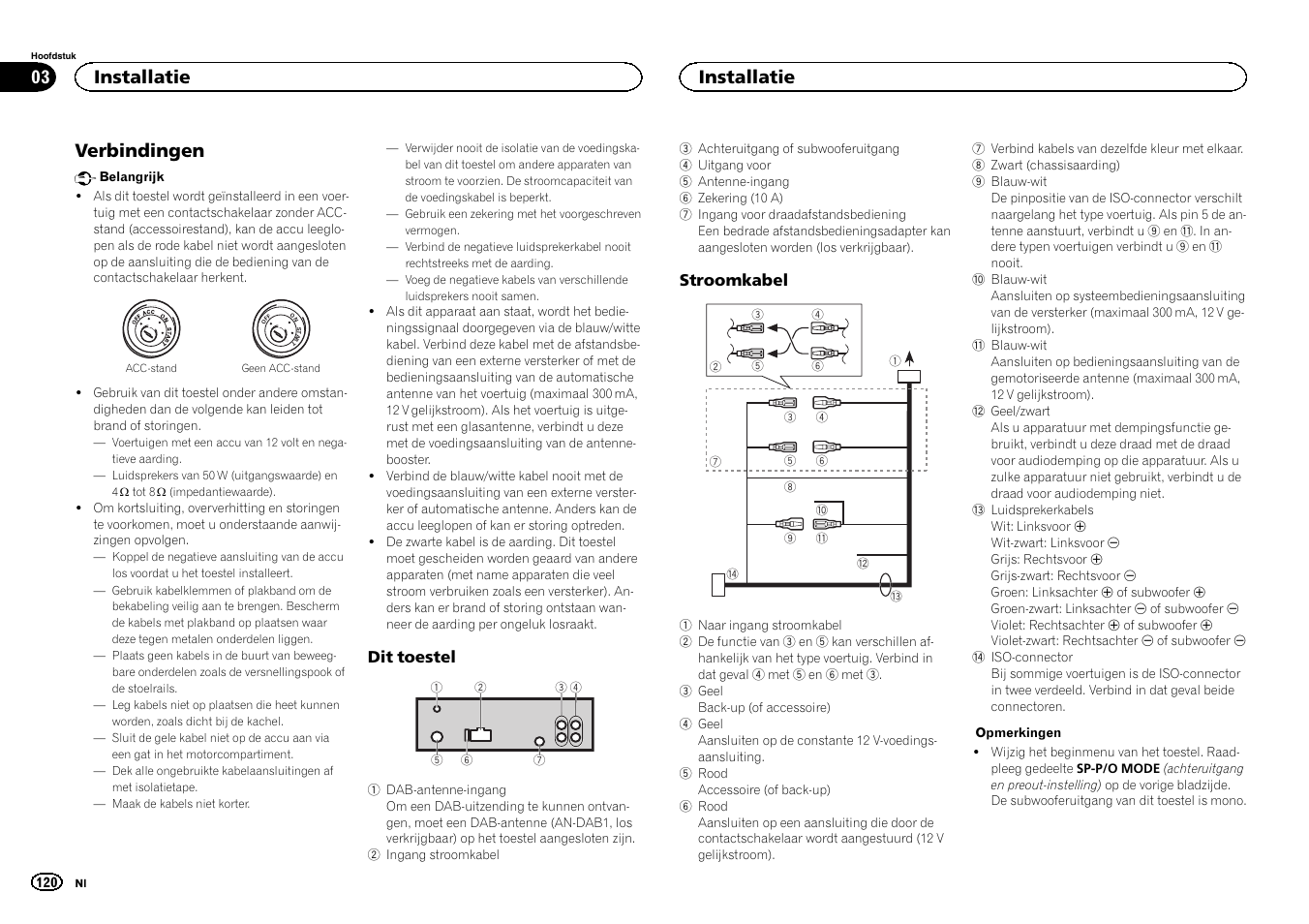 Verbindingen, Installatie | Pioneer DEH-X6500DAB User Manual | Page 120 / 152