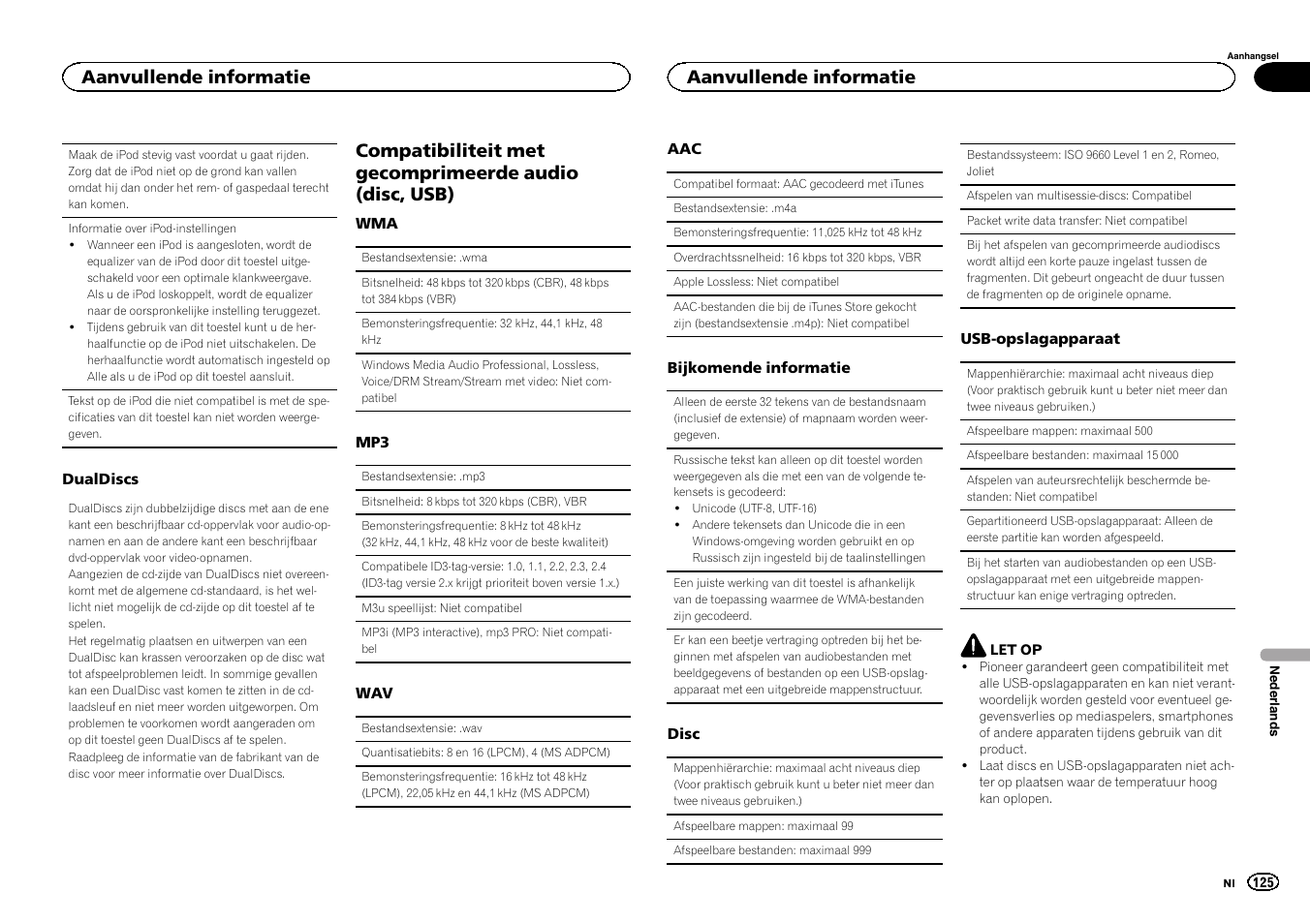 Aanvullende informatie | Pioneer DEH-X6500DAB User Manual | Page 125 / 152