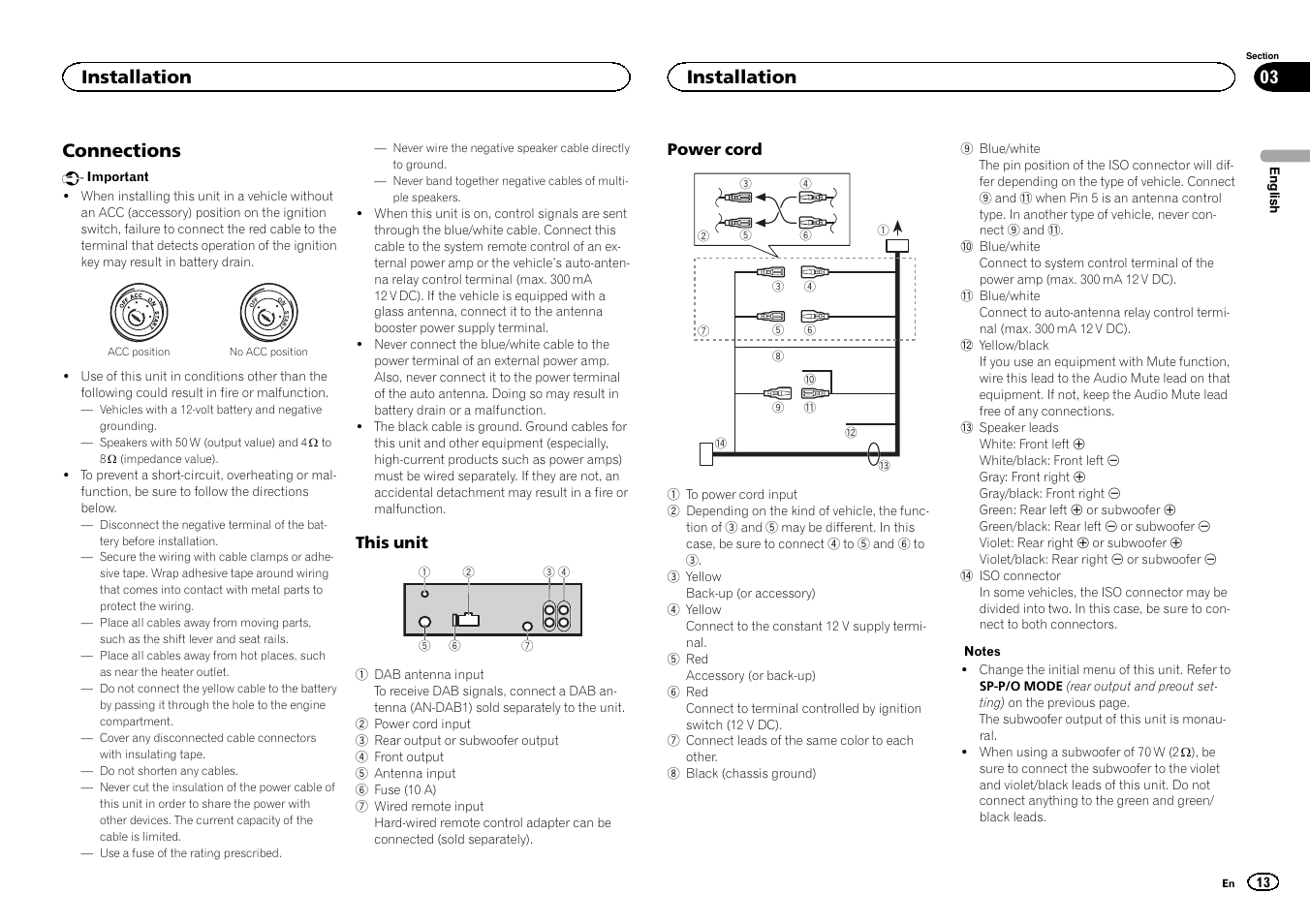 Connections, Installation | Pioneer DEH-X6500DAB User Manual | Page 13 / 152