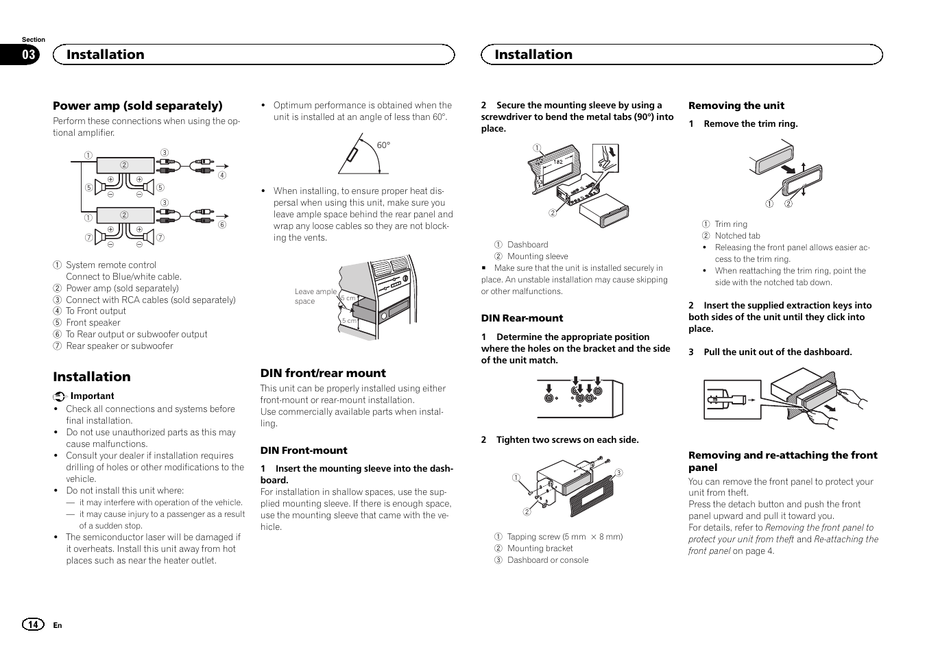 Installation | Pioneer DEH-X6500DAB User Manual | Page 14 / 152