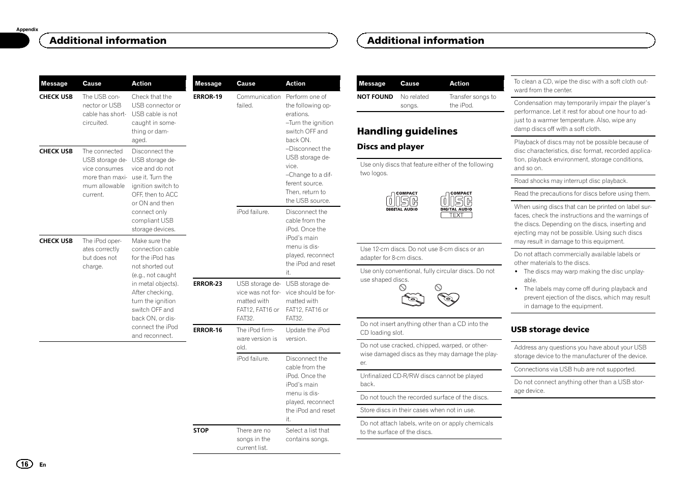 Handling guidelines, Additional information | Pioneer DEH-X6500DAB User Manual | Page 16 / 152