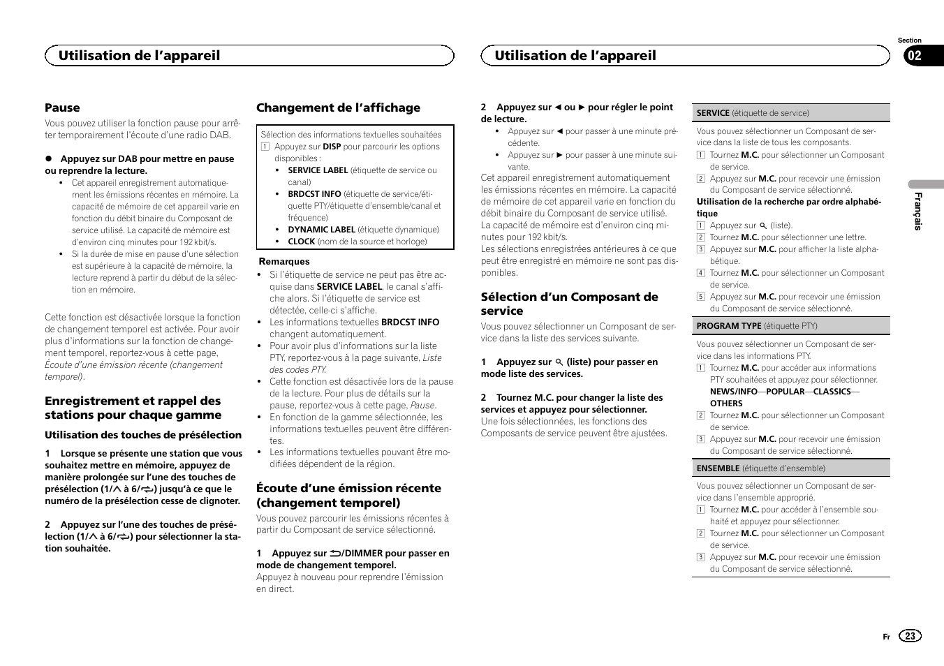 Utilisation de l ’appareil | Pioneer DEH-X6500DAB User Manual | Page 23 / 152