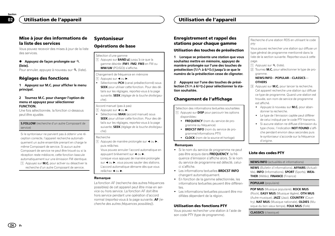 Syntoniseur, Utilisation de l ’appareil | Pioneer DEH-X6500DAB User Manual | Page 24 / 152