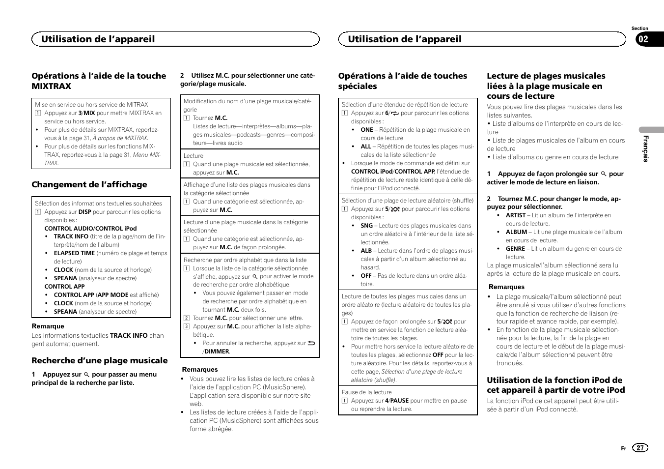 Utilisation de l ’appareil | Pioneer DEH-X6500DAB User Manual | Page 27 / 152