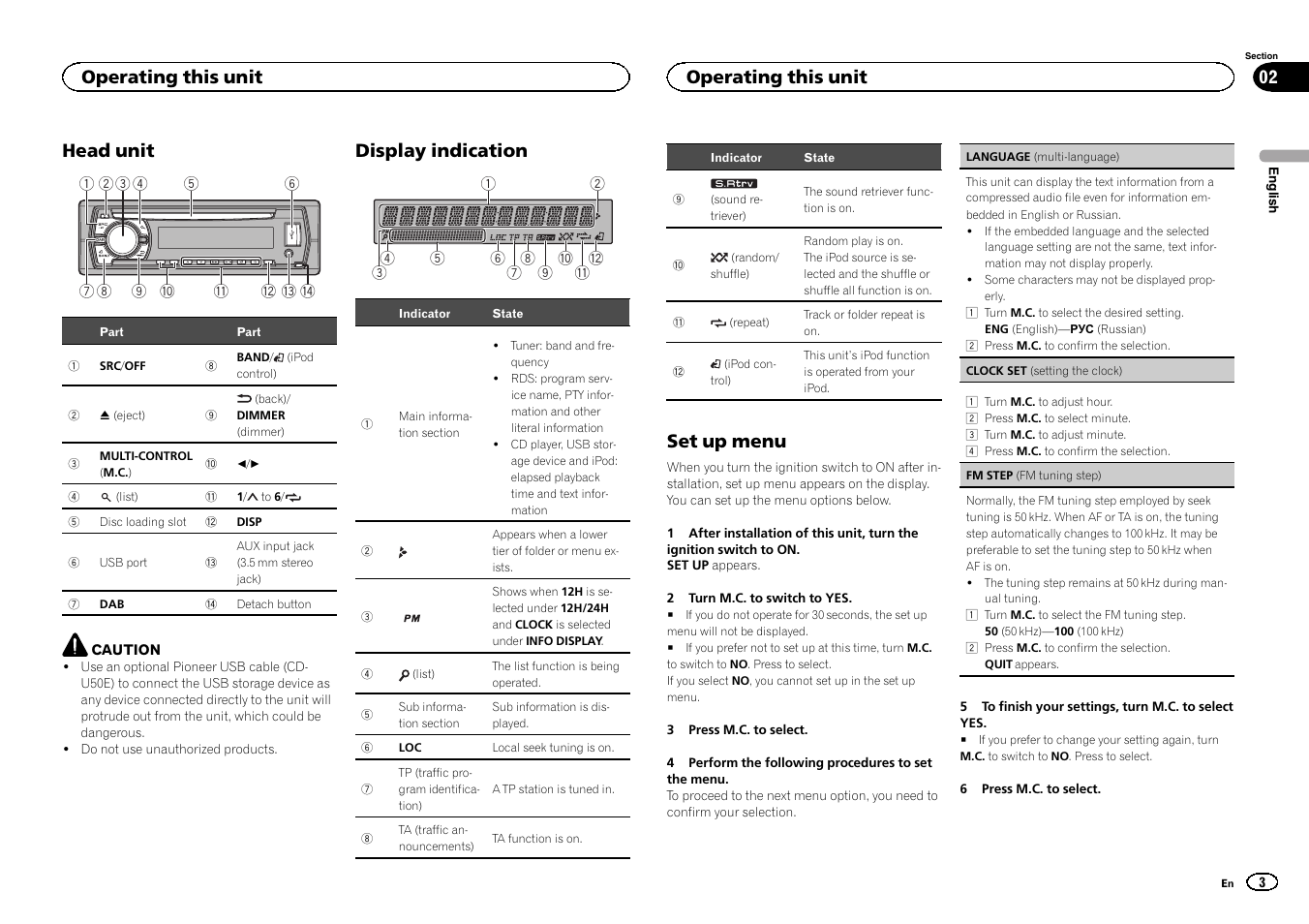 Head unit, Display indication, Set up menu | Operating this unit | Pioneer DEH-X6500DAB User Manual | Page 3 / 152