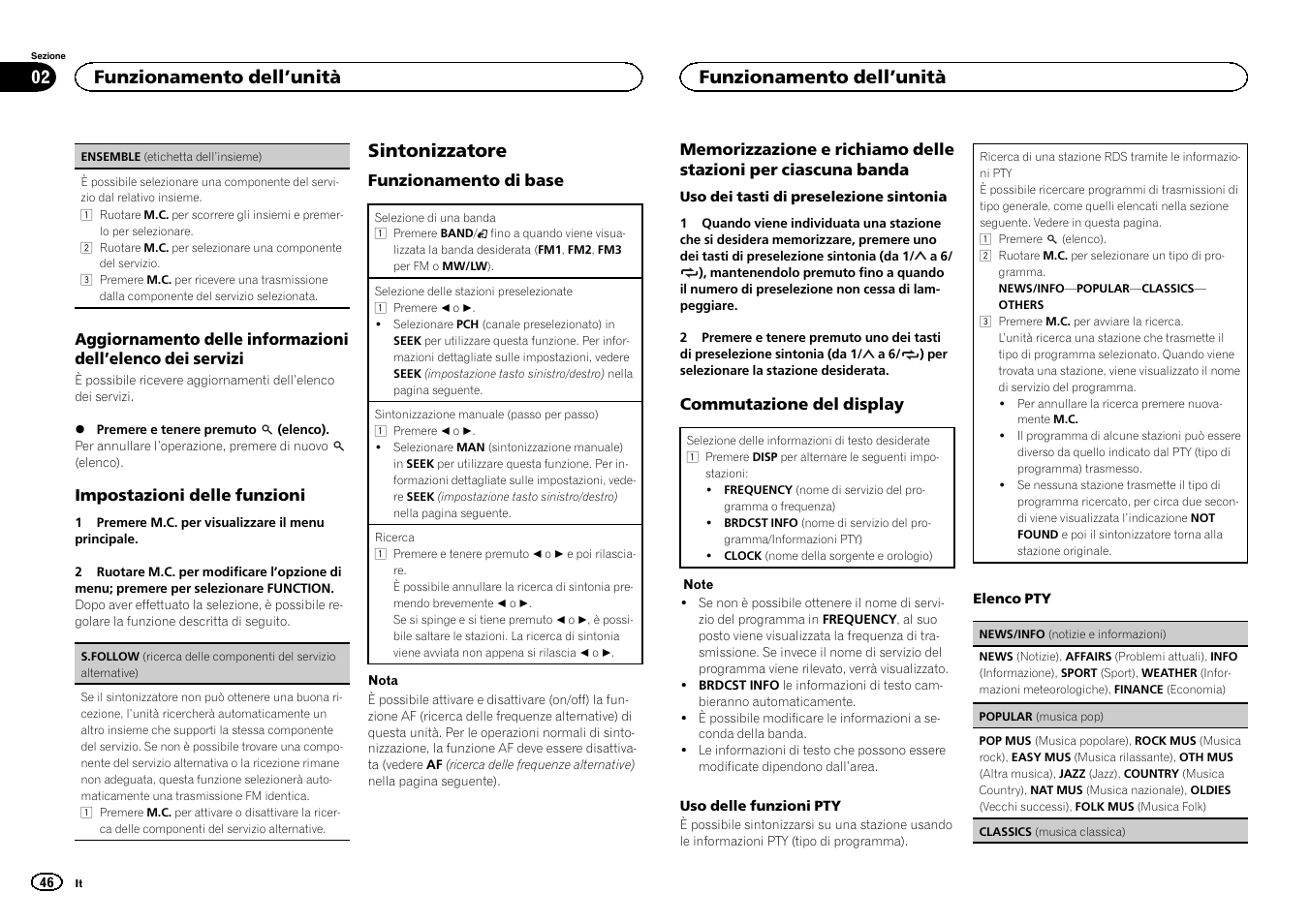 Sintonizzatore, Funzionamento dell ’unità | Pioneer DEH-X6500DAB User Manual | Page 46 / 152