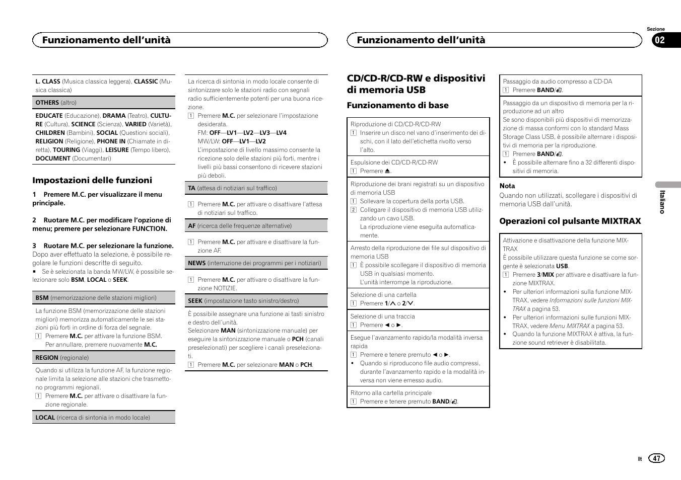 Seek (impostazione tasto sinistro/destro), Af (ricerca delle frequenze alternative), Funzionamento dell ’unità | Pioneer DEH-X6500DAB User Manual | Page 47 / 152