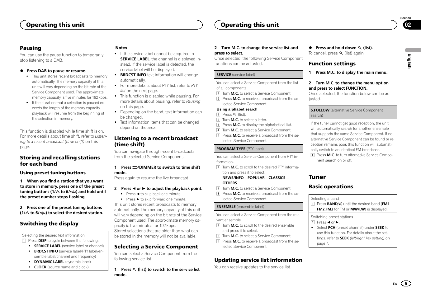 Tuner, Operating this unit | Pioneer DEH-X6500DAB User Manual | Page 5 / 152