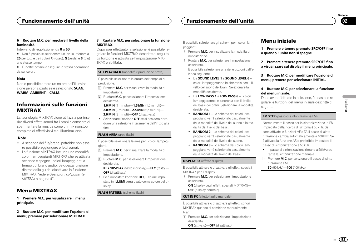 Informazioni sulle funzioni mixtrax, Menu mixtrax, Menu iniziale | Funzionamento dell ’unità | Pioneer DEH-X6500DAB User Manual | Page 53 / 152
