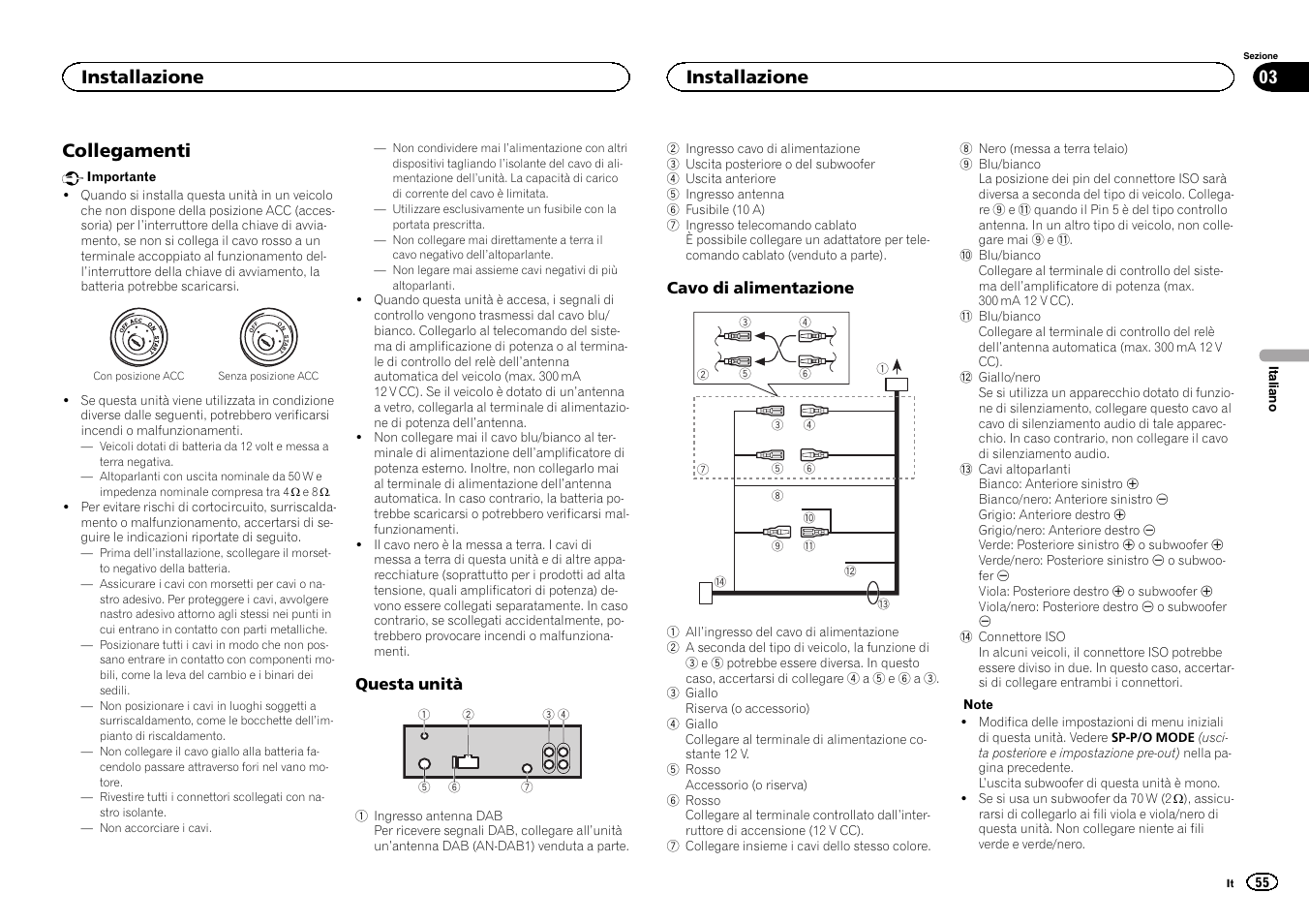Collegamenti, Installazione | Pioneer DEH-X6500DAB User Manual | Page 55 / 152