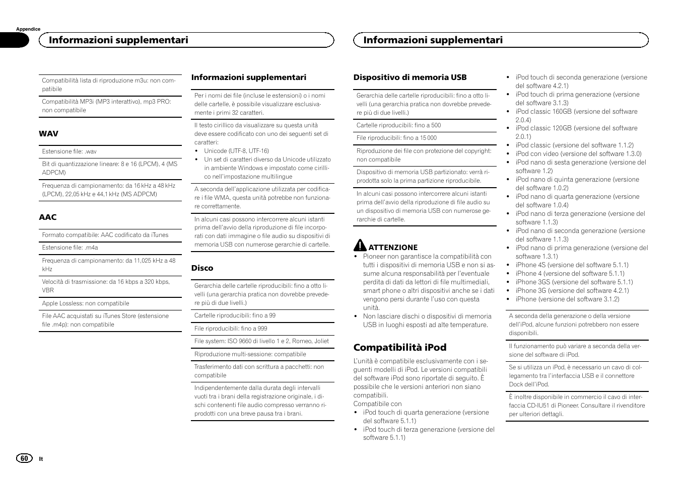 Compatibilità ipod, Informazioni supplementari | Pioneer DEH-X6500DAB User Manual | Page 60 / 152