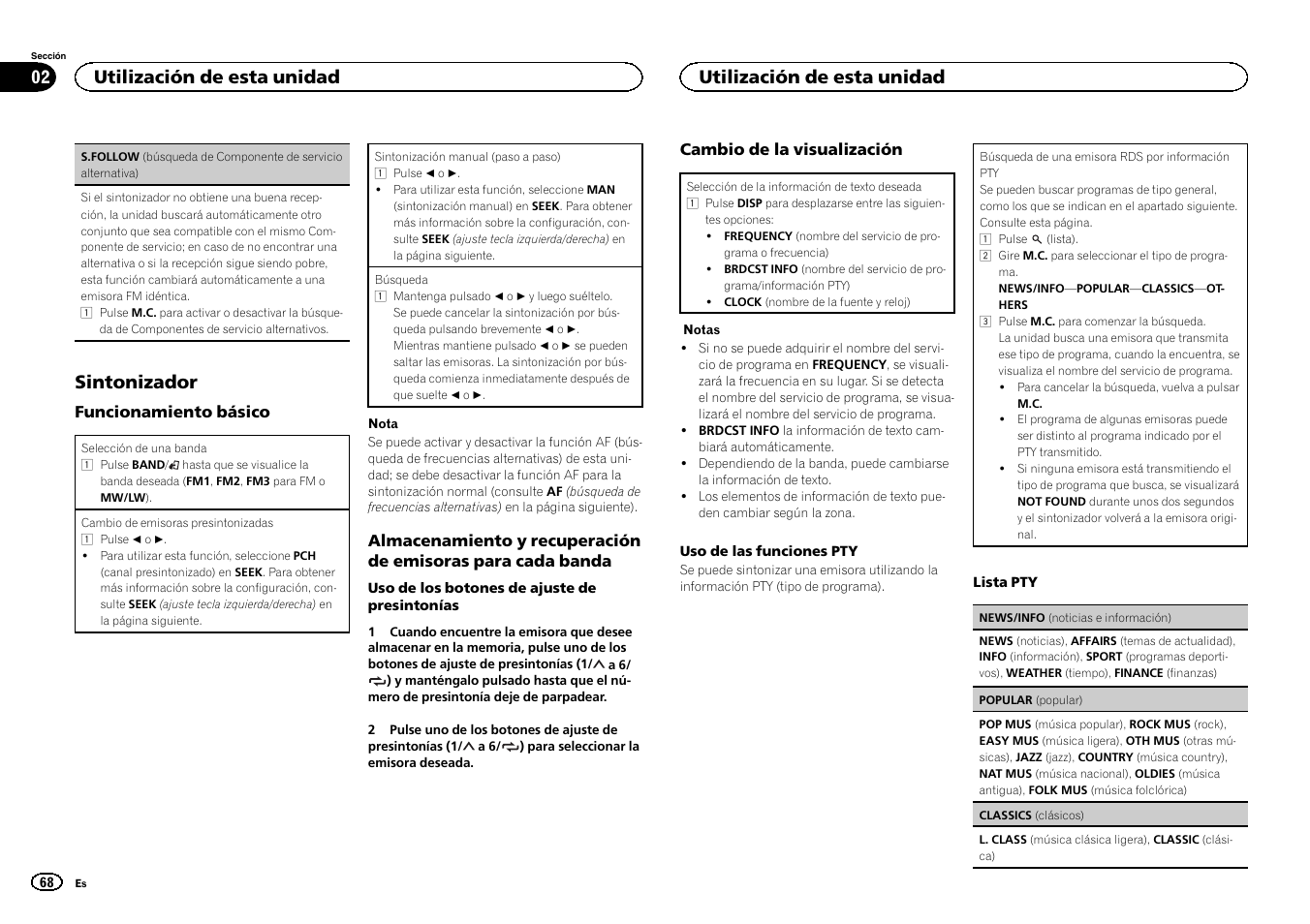 Sintonizador, Utilización de esta unidad | Pioneer DEH-X6500DAB User Manual | Page 68 / 152