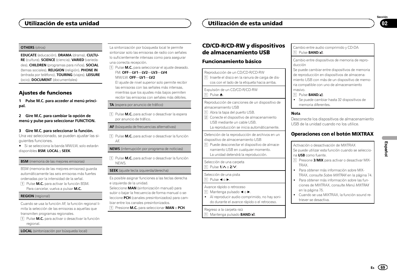 Seek (ajuste tecla izquierda/derecha) en, Af (búsqueda de, Cd/cd-r/cd-rw y dispositivos de almacenamiento usb | Utilización de esta unidad | Pioneer DEH-X6500DAB User Manual | Page 69 / 152