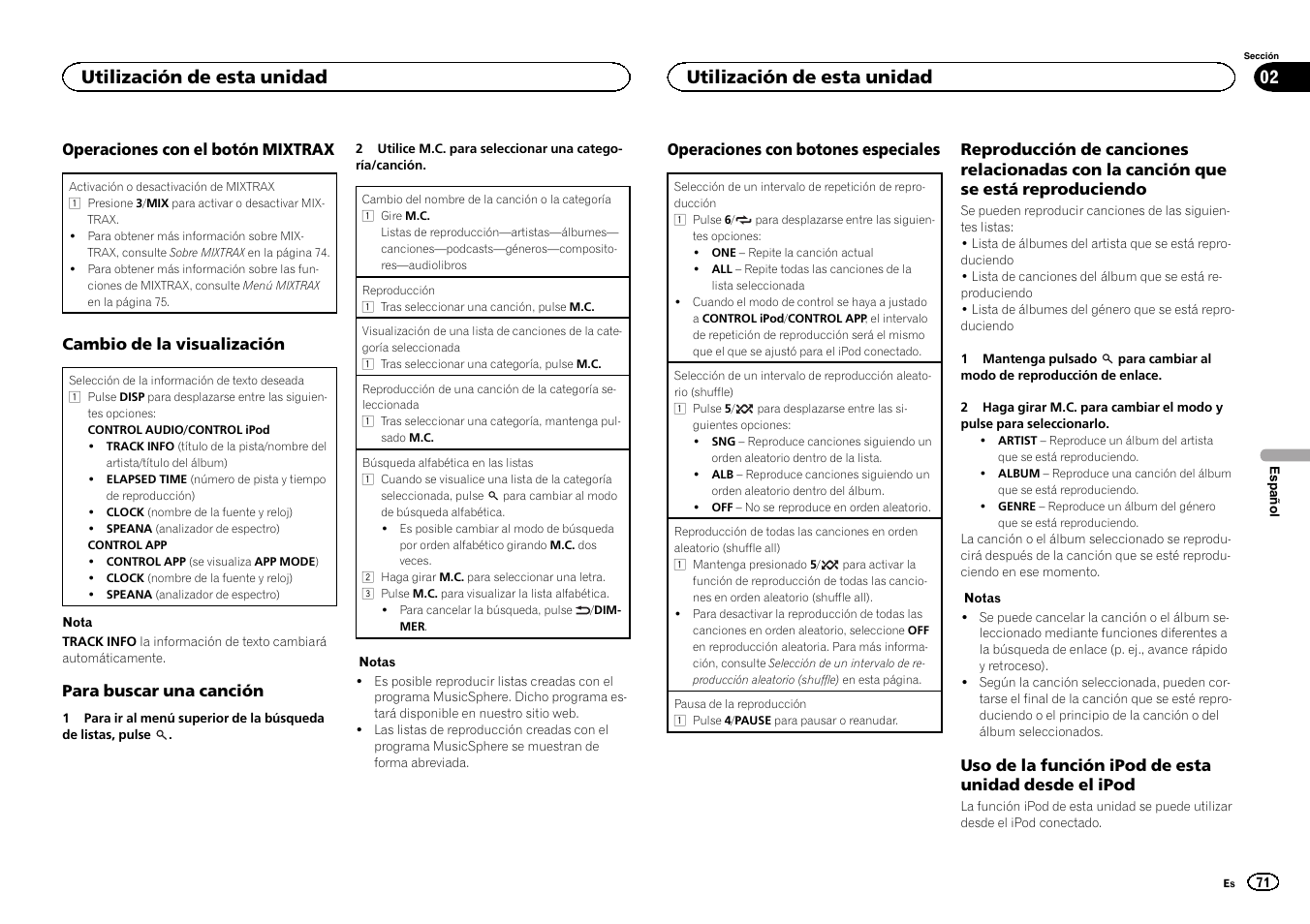 Utilización de esta unidad | Pioneer DEH-X6500DAB User Manual | Page 71 / 152