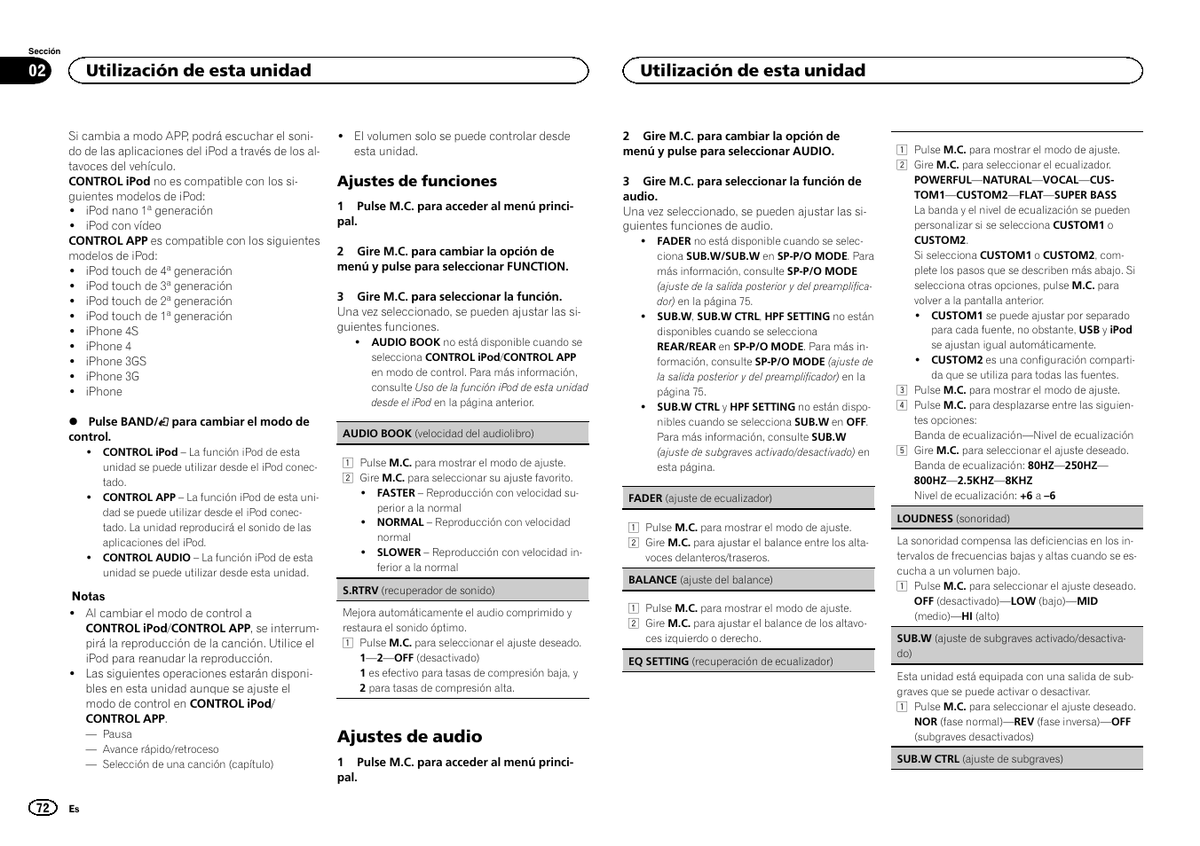 Ajustes de audio, Utilización de esta unidad | Pioneer DEH-X6500DAB User Manual | Page 72 / 152
