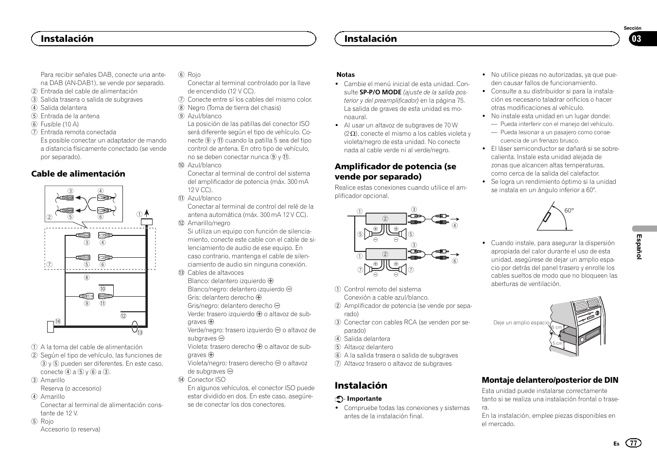 Instalación | Pioneer DEH-X6500DAB User Manual | Page 77 / 152