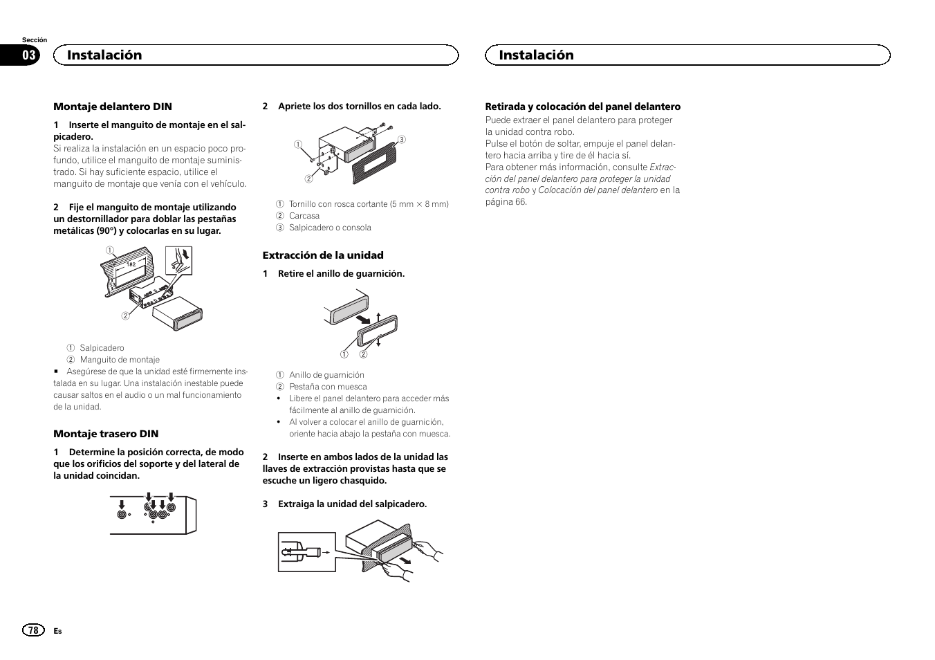 Instalación | Pioneer DEH-X6500DAB User Manual | Page 78 / 152