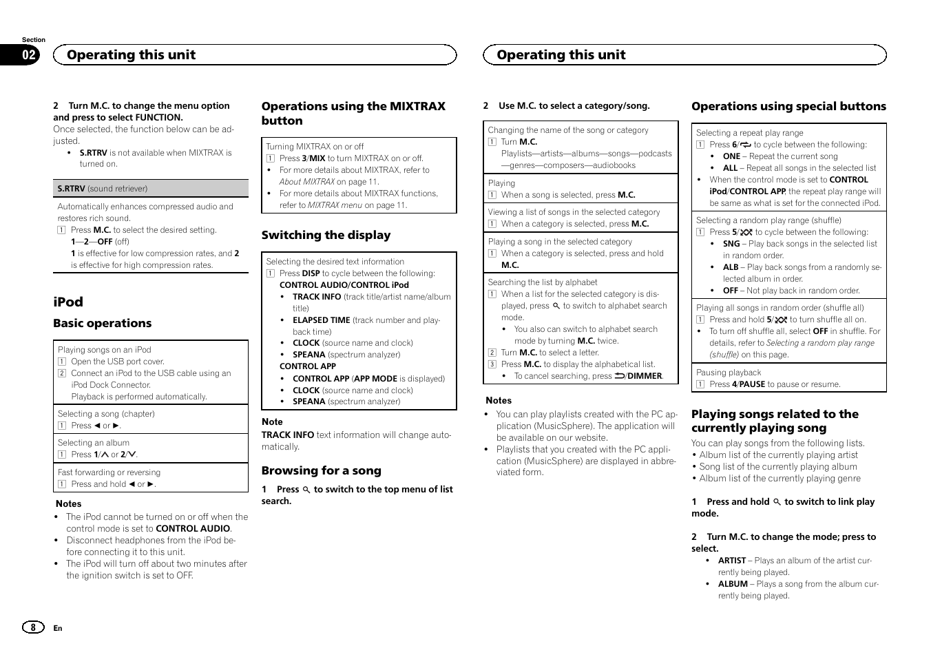 Ipod, Operating this unit | Pioneer DEH-X6500DAB User Manual | Page 8 / 152