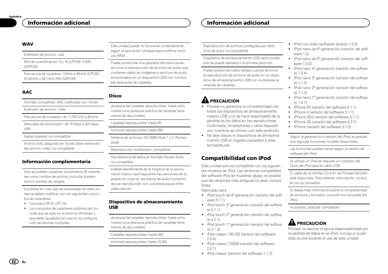 Compatibilidad con ipod, Información adicional | Pioneer DEH-X6500DAB User Manual | Page 82 / 152