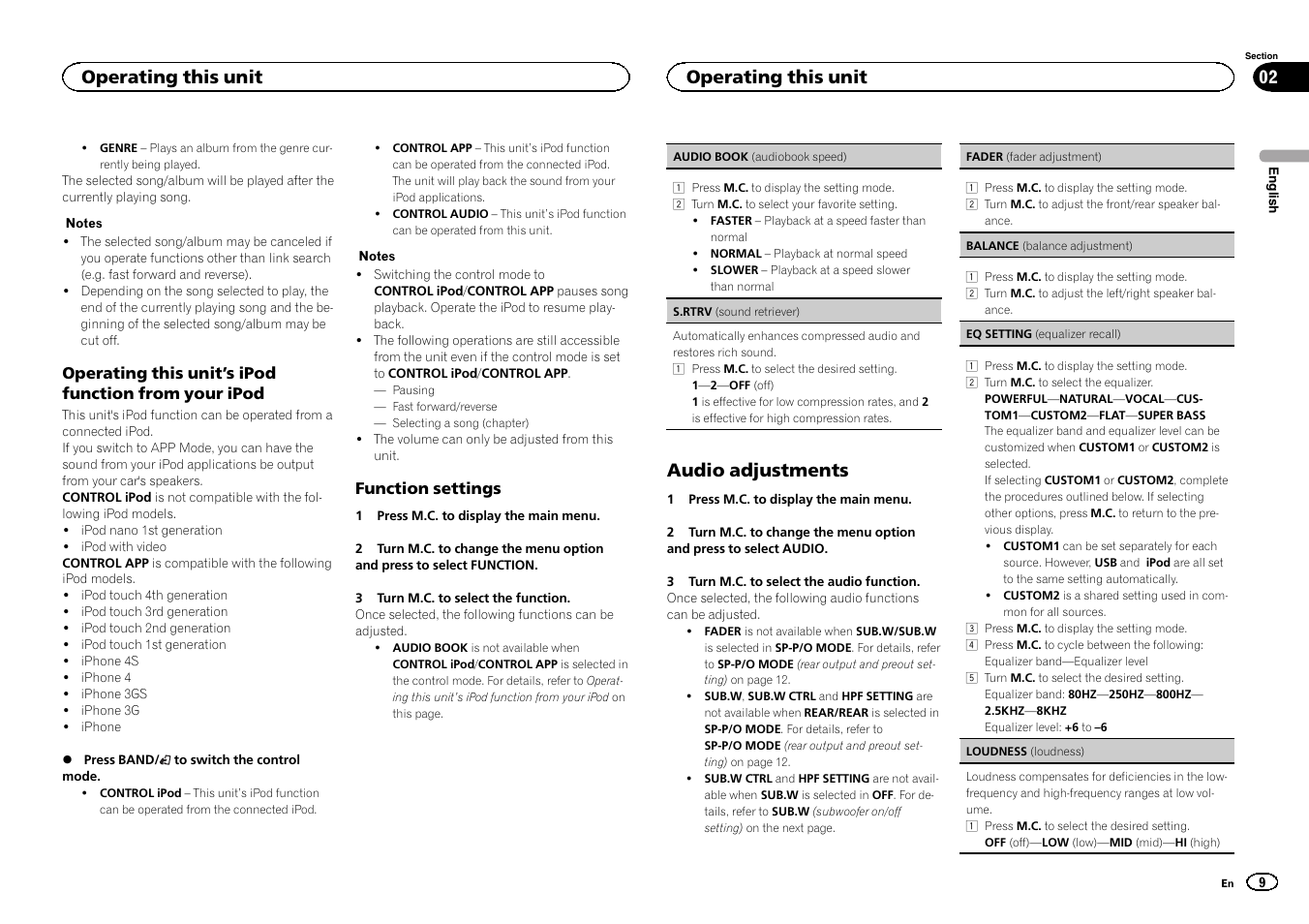 Audio adjustments, Operating this unit | Pioneer DEH-X6500DAB User Manual | Page 9 / 152