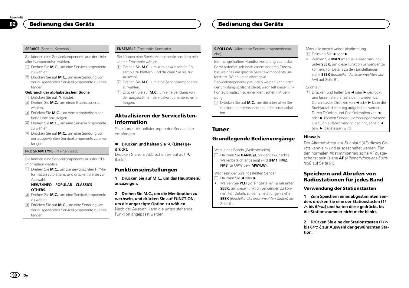 Tuner, Bedienung des geräts | Pioneer DEH-X6500DAB User Manual | Page 90 / 152