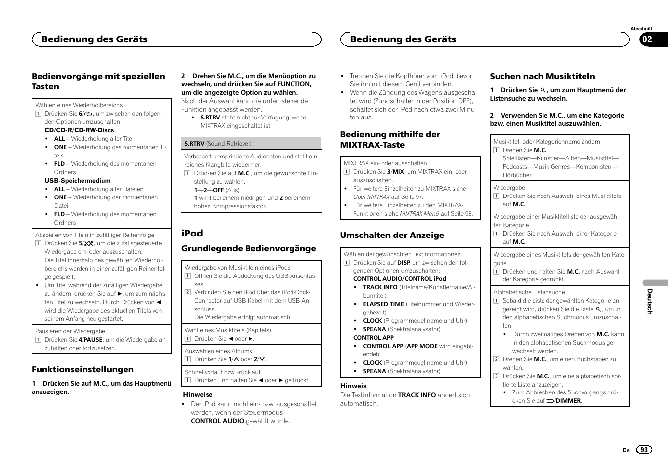 Ipod, Bedienung des geräts | Pioneer DEH-X6500DAB User Manual | Page 93 / 152