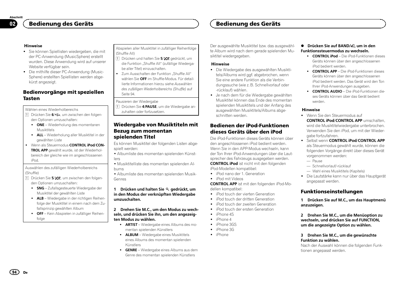 Bedienung des geräts | Pioneer DEH-X6500DAB User Manual | Page 94 / 152