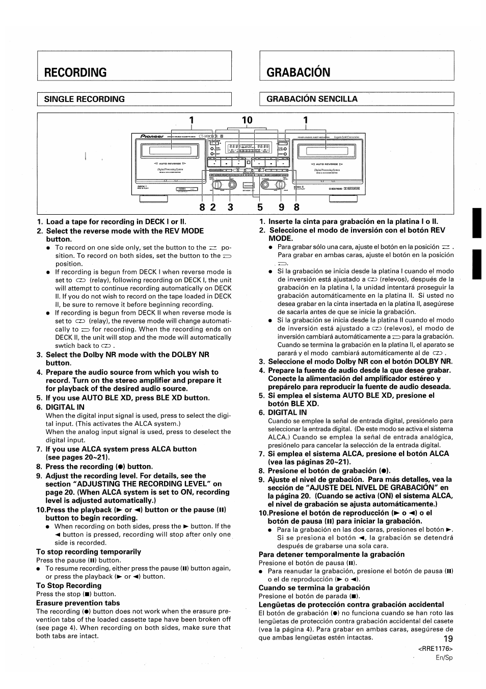 Recording | Pioneer CT-W806DR User Manual | Page 19 / 40