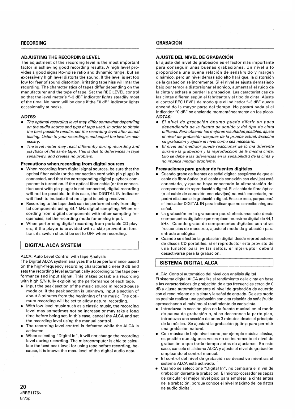 Adjusting the recording level, Ajuste del nivel de grabacion | Pioneer CT-W806DR User Manual | Page 20 / 40