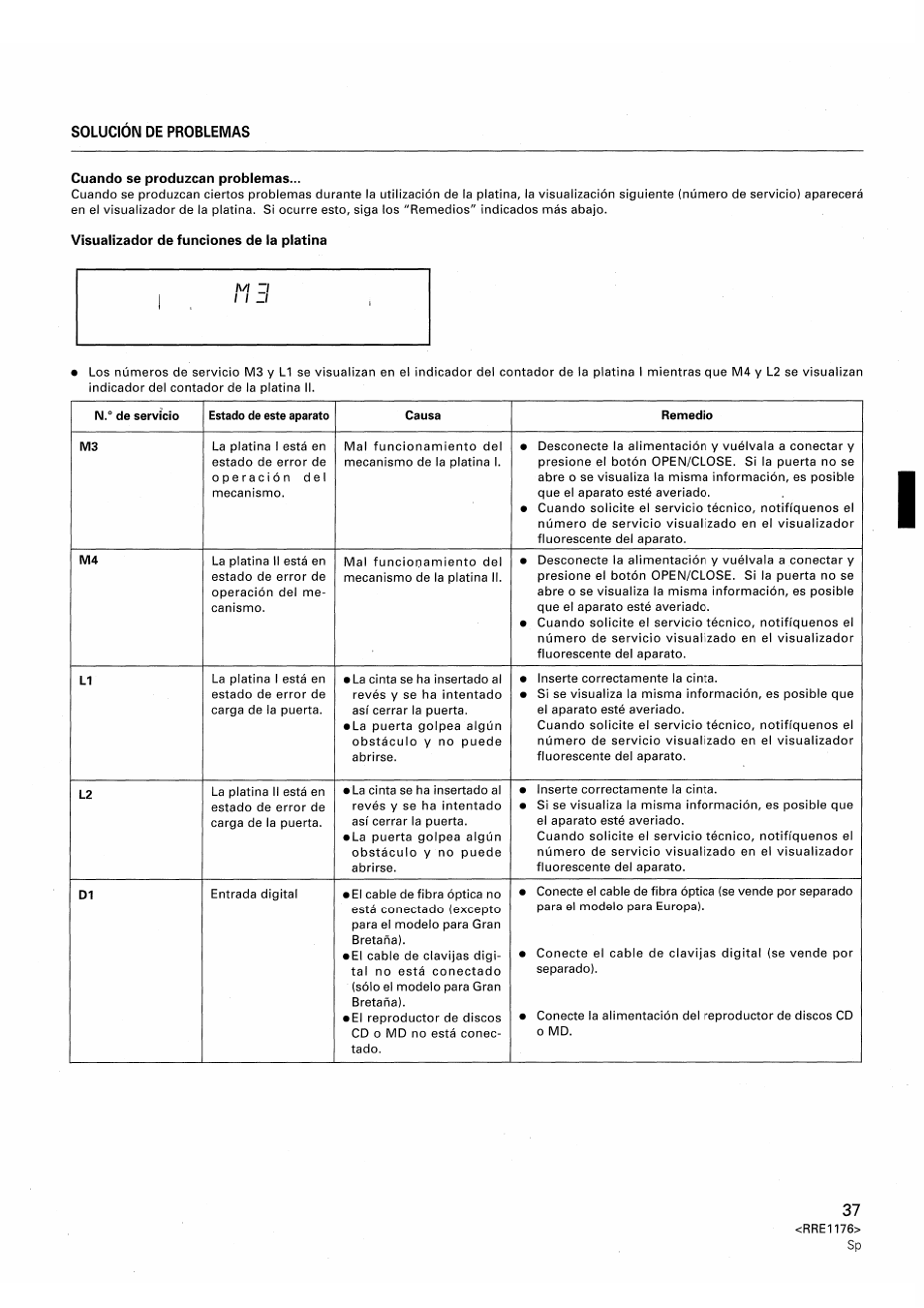 Cuando se produzcan problemas | Pioneer CT-W806DR User Manual | Page 37 / 40