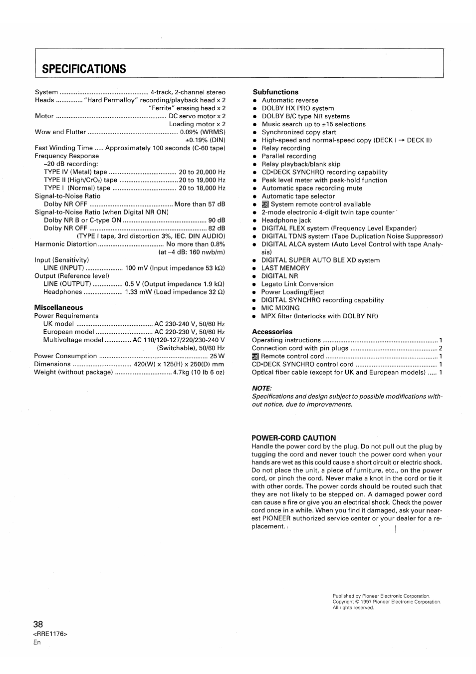 Pioneer CT-W806DR User Manual | Page 38 / 40
