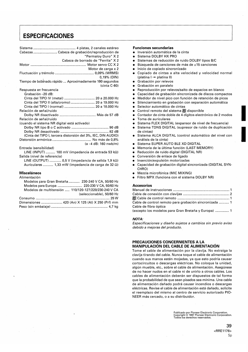 Pioneer CT-W806DR User Manual | Page 39 / 40