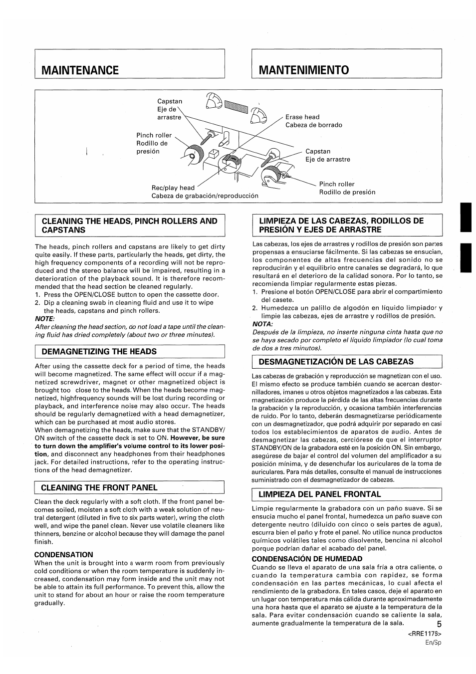 Condensation, Condensación de humedad | Pioneer CT-W806DR User Manual | Page 5 / 40