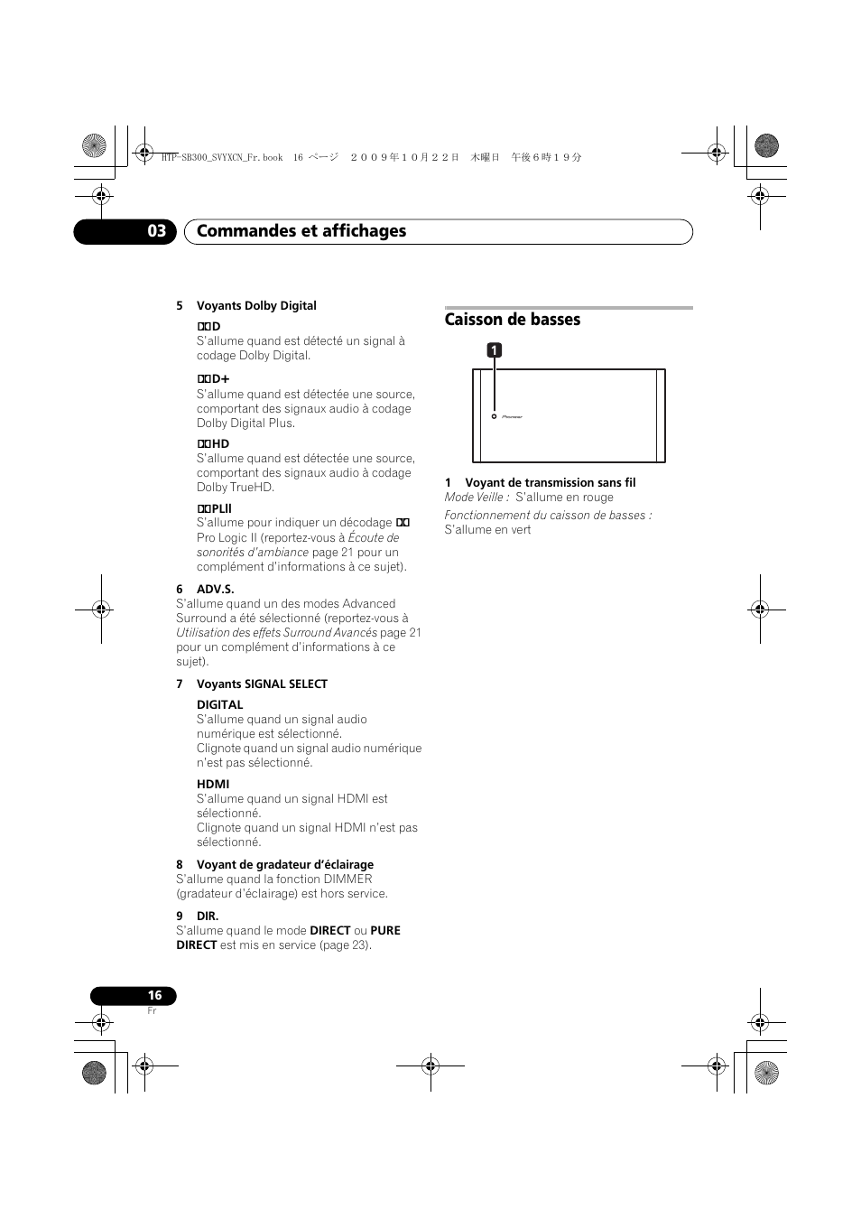 Caisson de basses, Commandes et affichages 03 | Pioneer HTP-SB300 User Manual | Page 56 / 124