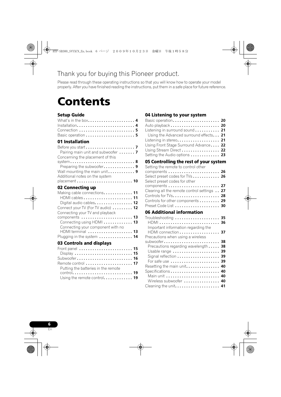 Pioneer HTP-SB300 User Manual | Page 6 / 124