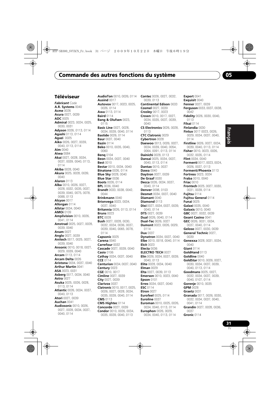 Commande des autres fonctions du système 05, Téléviseur | Pioneer HTP-SB300 User Manual | Page 71 / 124