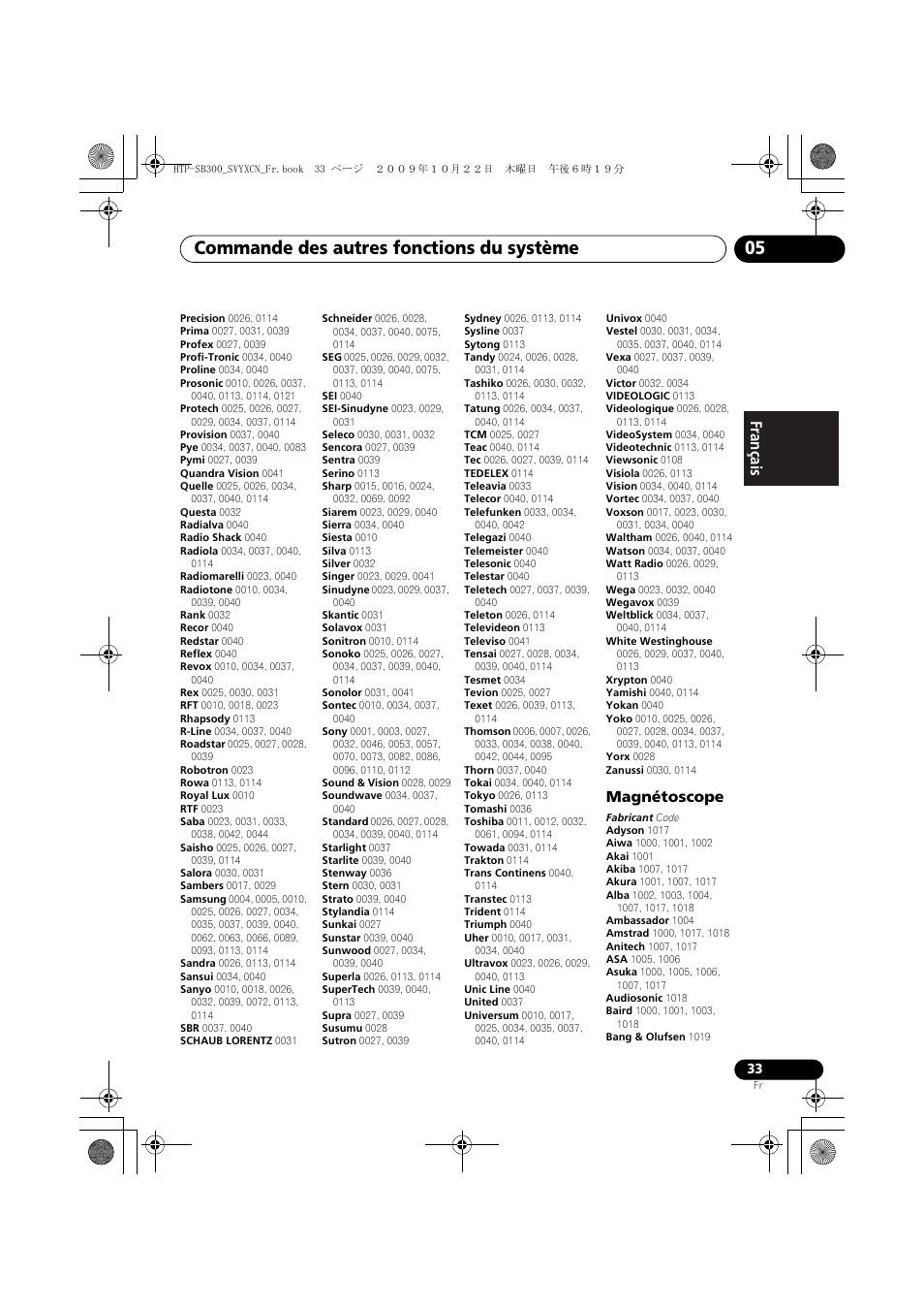 Commande des autres fonctions du système 05, Magnétoscope | Pioneer HTP-SB300 User Manual | Page 73 / 124