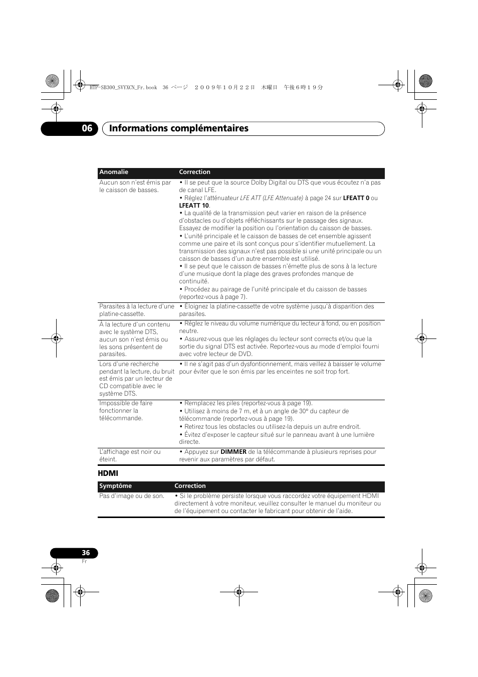 Hdmi, Informations complémentaires 06 | Pioneer HTP-SB300 User Manual | Page 76 / 124
