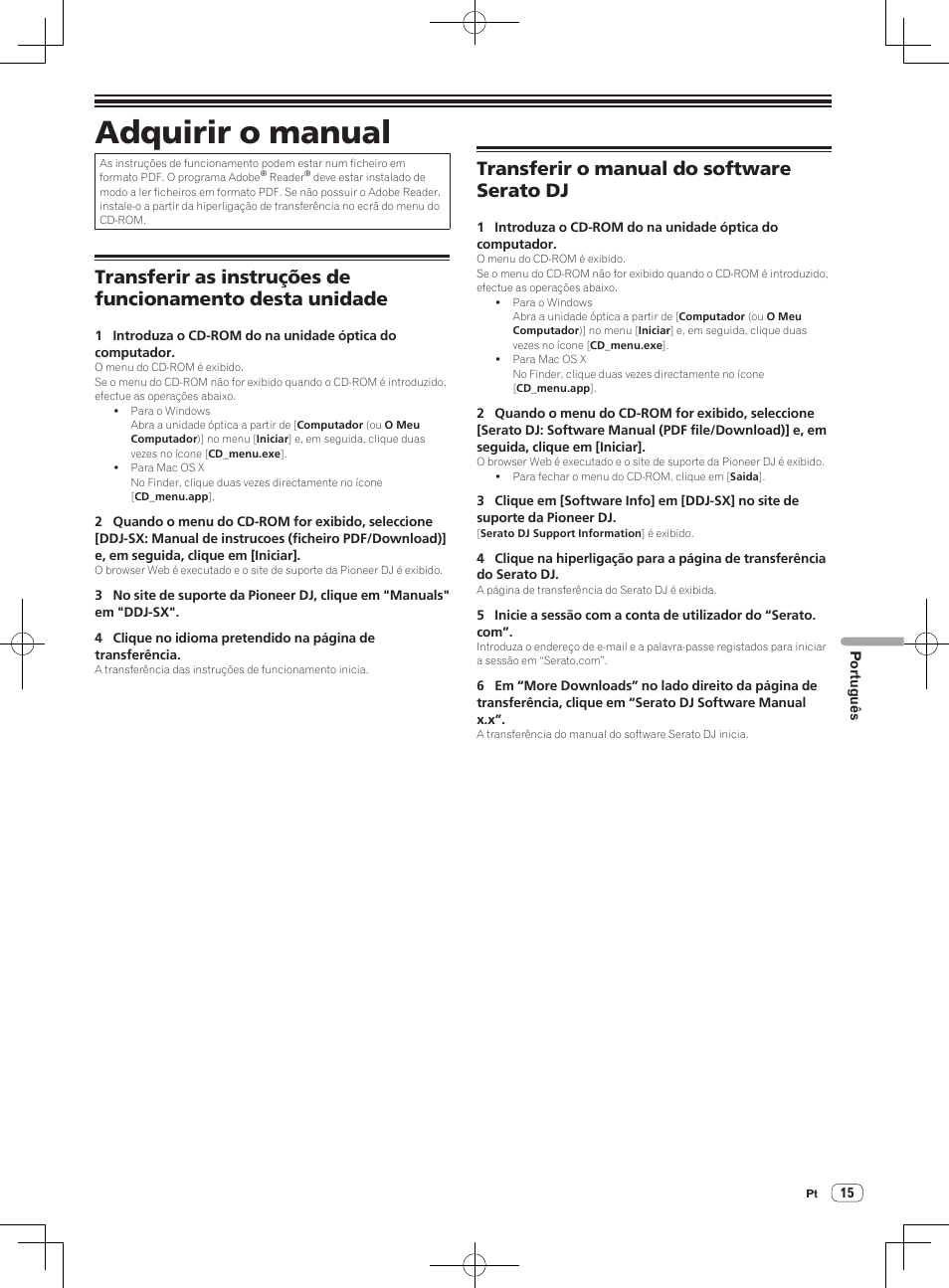 Adquirir o manual, Transferir o manual do software serato dj | Pioneer DDJ-SX User Manual | Page 105 / 132