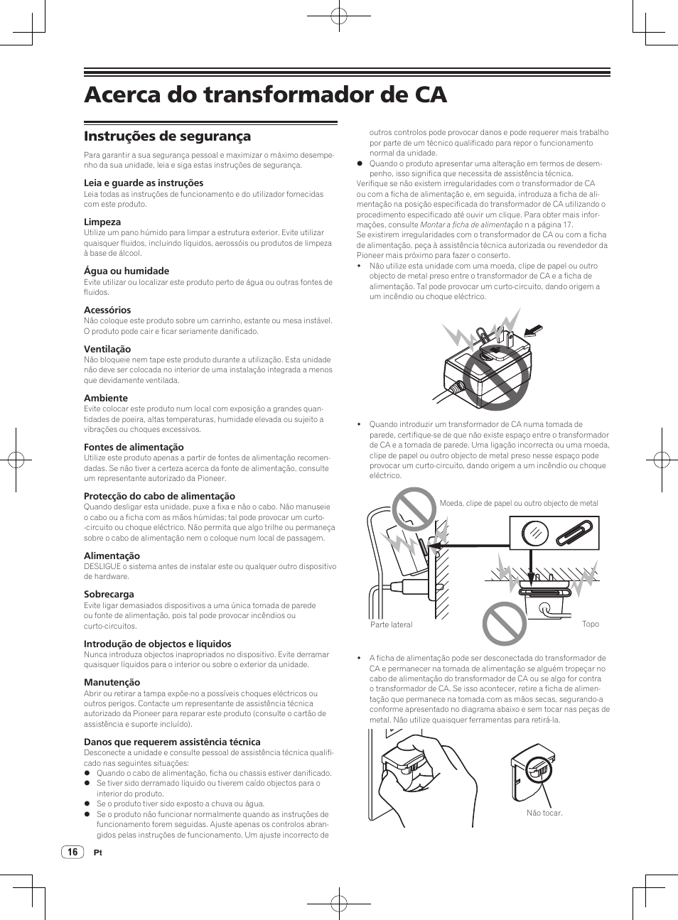 Acerca do transformador de ca, Instruções de segurança | Pioneer DDJ-SX User Manual | Page 106 / 132