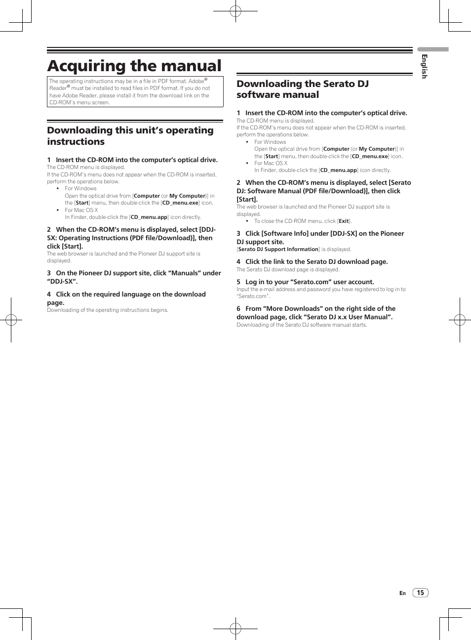 Acquiring the manual, Downloading this unit’s operating instructions, Downloading the serato dj software manual | Pioneer DDJ-SX User Manual | Page 15 / 132