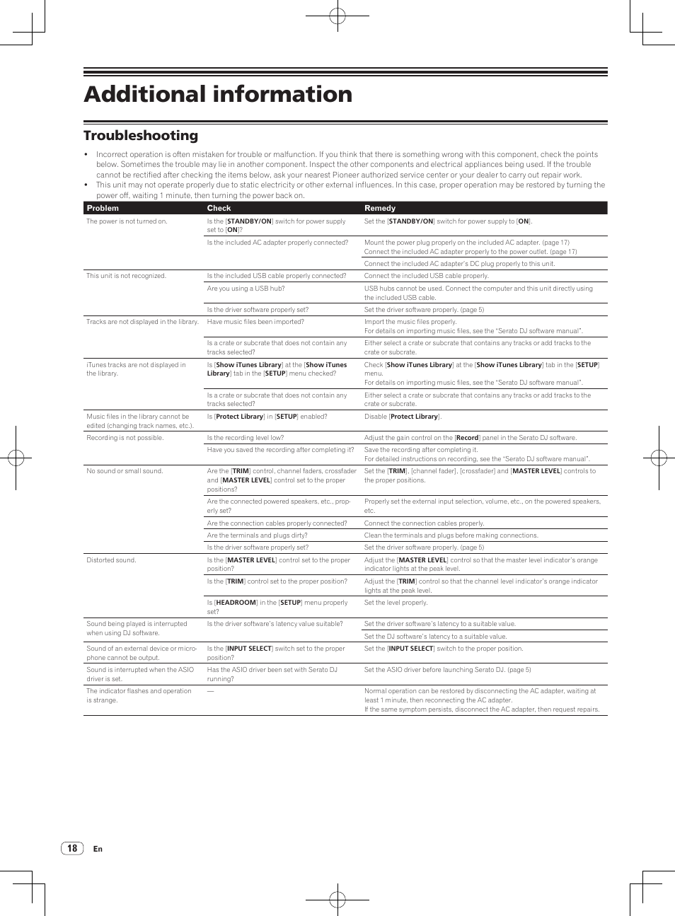 Additional information, Troubleshooting | Pioneer DDJ-SX User Manual | Page 18 / 132