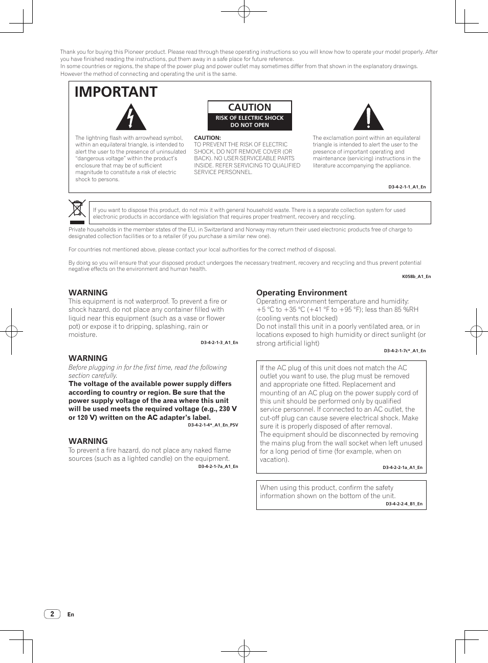 Important, Caution, Warning | Operating environment | Pioneer DDJ-SX User Manual | Page 2 / 132