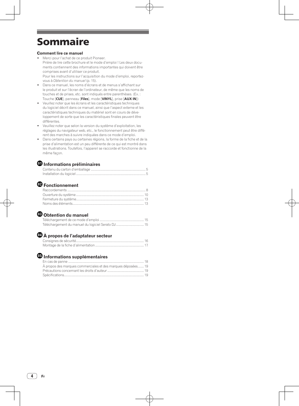 Contrôleur pour dj, Sommaire | Pioneer DDJ-SX User Manual | Page 22 / 132