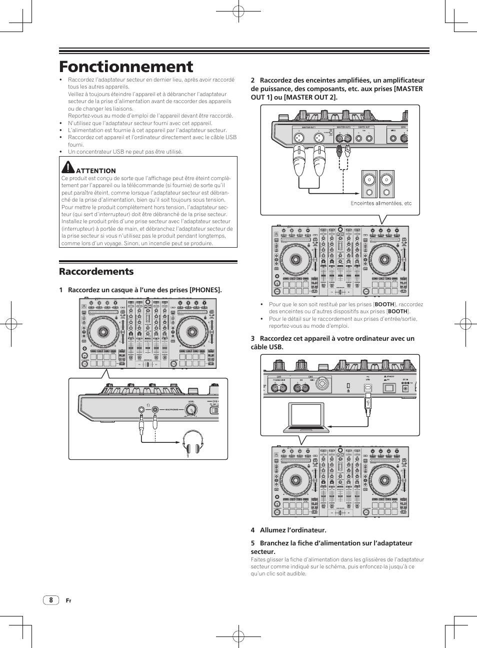 Fonctionnement, Raccordements | Pioneer DDJ-SX User Manual | Page 26 / 132